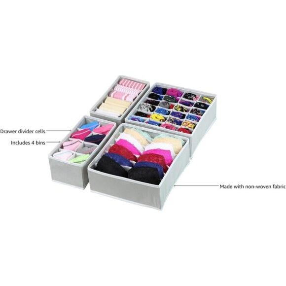 Simple Houseware Closet Underwear Organizer Drawer Divider 4 Set Gray - Picture 4 of 8